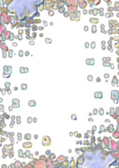 An abstract transparent psychedelic wavy splatter vignette design element overlay.