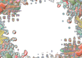 An abstract transparent psychedelic wavy splatter vignette design element overlay.