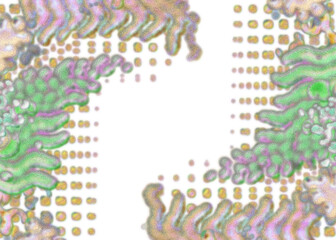 An abstract transparent psychedelic wavy splatter vignette design element overlay.