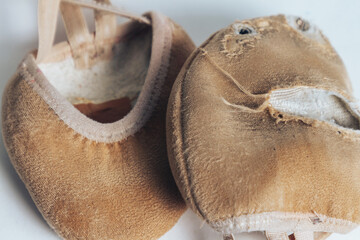 Close-up of shoe damage for rhythmic gymnastics