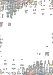 An abstract transparent psychedelic wavy splatter vignette design element overlay.