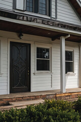 White House Exterior with Metal Entry Door and Porch