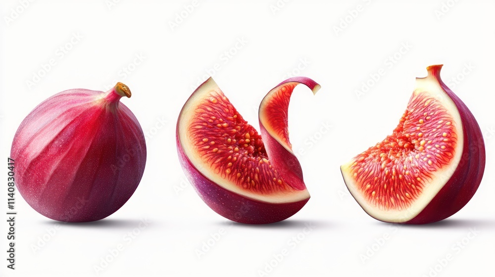 Poster a visually appealing arrangement of whole and sliced figs showcasing their vibrant colors and textur
