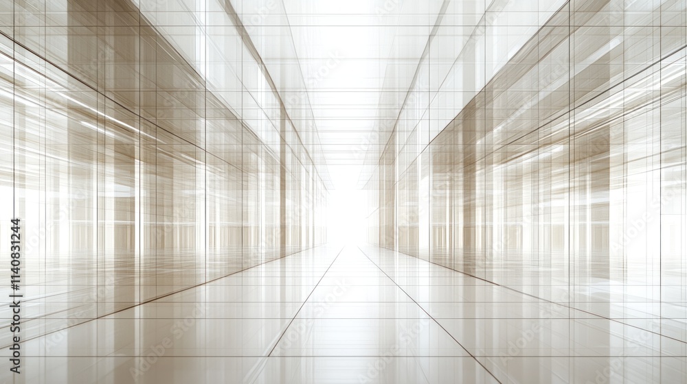 Poster a sleek, modern corridor with a bright light at the end, emphasizing depth and perspective.