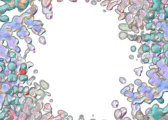 An abstract transparent psychedelic wavy splatter vignette design element overlay.