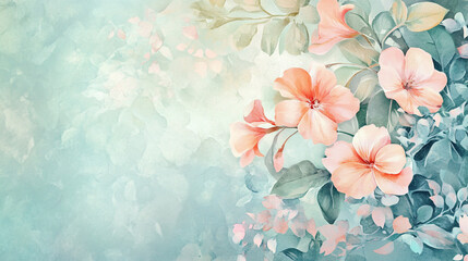 light soft floral abstract background with soft and pastel watercolor stains, Luxurious and soft color Watercolor Floral Art with Beautiful Bouquet, Vibrant watercolor petals and leaves patterns.