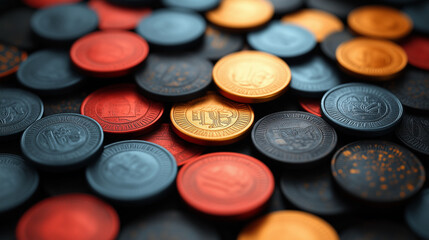 A flat design of gelt coins arranged in a grid, with some highlighted in gold.