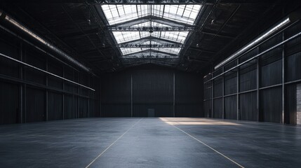 Empty Industrial Building Interior with a Glass Roof