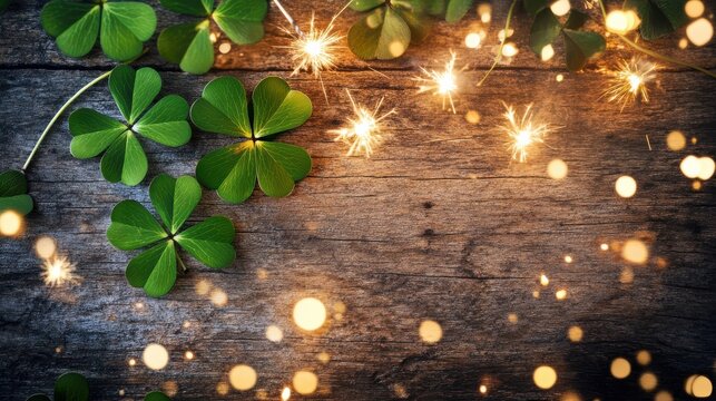 Happy new year 2025 tag hang out Wooden slate with four leaf clover and sparklers 2025 on wooden weathered background Greeting card new year 2025 happy new year 2025 New year banner 2025