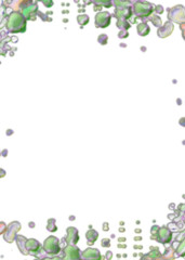 An abstract transparent psychedelic wavy splatter vignette design element overlay.