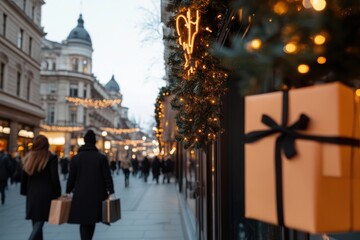 Obraz premium Christmas shopping in budapest váci street with festive decorations