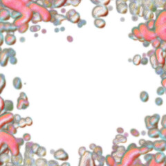 An abstract transparent psychedelic wavy splatter vignette design element overlay.