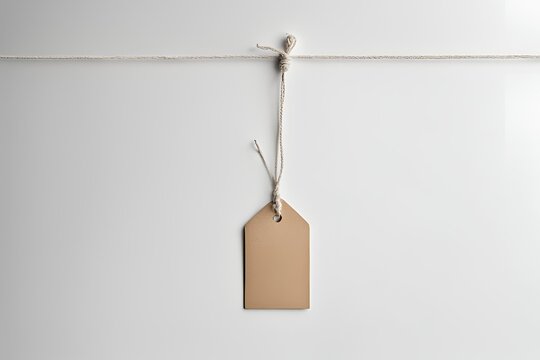 A simple price tag with a string, viewed from the top, against a plain white background.