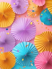 Party. background with paper fans, party decoration, party celebration