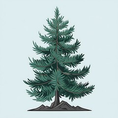 Fototapeta premium Vector Illustration of a Pine Tree with Green Needles Standing on a Rocky Base, Isolated on White Background