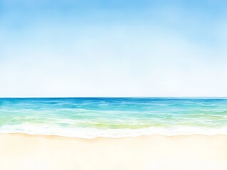 Tranquil beach scene with clear blue sky and gentle waves.