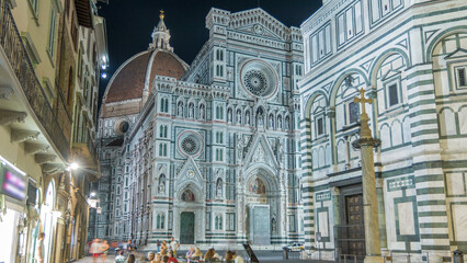 Basilica di Santa Maria del Fiore in Florence at night timelapse