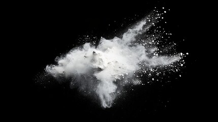 A white powder explosion on a black background, creating a colorful cloud of dust. 
