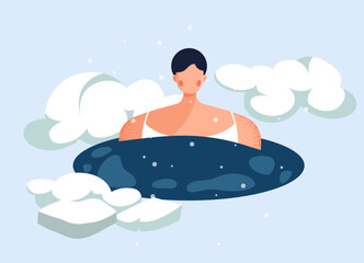 Braving the Chill of Winter Ice Bath - Stock Illustration