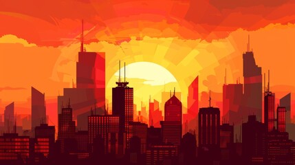 Fototapeta premium Skyscrapers Piercing a Vibrant Sunset Skyline