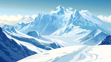 Fototapeta premium Snow-Covered Mountain Landscape with Winding Ski Trails