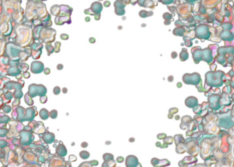 An abstract transparent psychedelic wavy splatter vignette design element overlay.