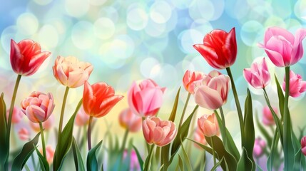 Vibrant Tulip Blooms in a Spring Garden Setting
