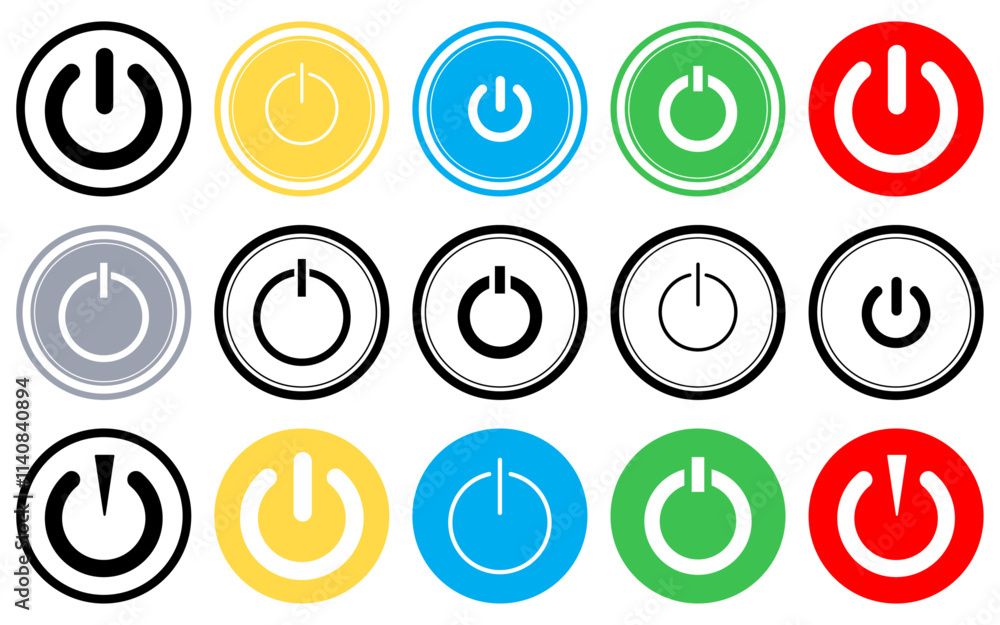 Poster power button icon on off icon set of power buttons collection outline colorful buttons start shutdow
