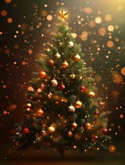 Christmas tree on bokeh background. Christmas holiday celebration concept. Greeting card.