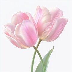 Naklejka premium Two pink tulips with green stems on white background