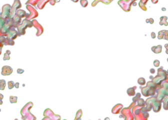 An abstract transparent psychedelic wavy splatter vignette design element overlay.