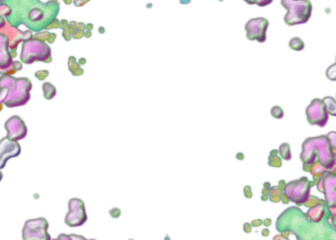 An abstract transparent psychedelic wavy splatter vignette design element overlay.