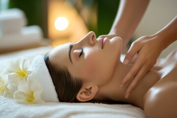 Obraz premium Relaxing spa treatment; woman's face massage.