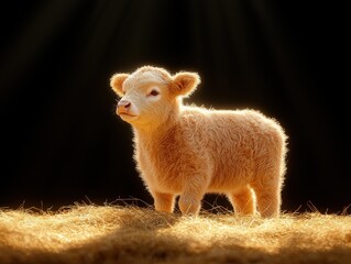 Obraz premium Adorable lamb silhouette farm animal natural light close-up textured background