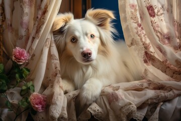 Charming portrait of a border collie dog lounging peacefully on a window sill at home.