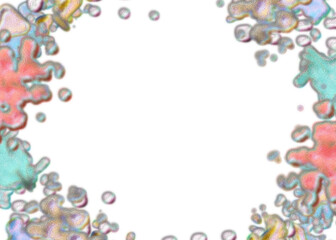 An abstract transparent psychedelic wavy splatter vignette design element overlay.