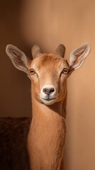 Aesthetic portrait of a mountain goat natural habitat high-resolution animal image warm environment close-up wildlife concept