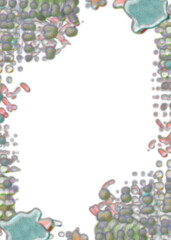 An abstract transparent psychedelic wavy splatter vignette design element overlay.