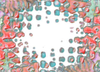 An abstract transparent psychedelic wavy splatter vignette design element overlay.