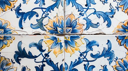 A clean, high-resolution image of hand-painted ceramic tiles with a white background.--ar 16:9