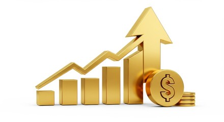 Photo a gold arrow rises isolated on white background
