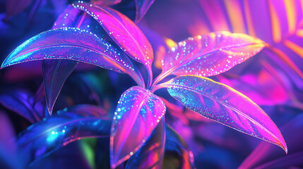 Cyber-Futuristic Plant with Glowing Neon Leaves: A High-Tech Vision of Nature