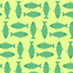 Fish pattern in a simple style, in green tones