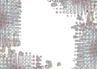 An abstract transparent psychedelic wavy splatter vignette design element overlay.