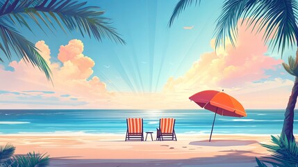 Obraz premium A stunning panoramic view of the sea, sand, and sky, capturing the essence of a tropical beach paradise.