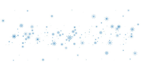 Snowflakes. Snow, snowfall. Falling scattered blue snowflakes on a white background.
