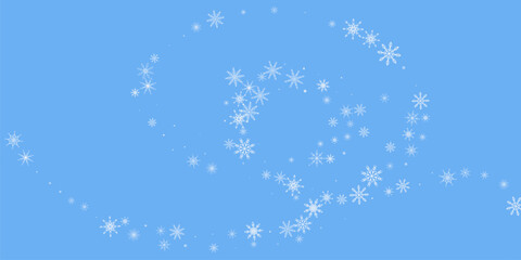 Snowflakes. Snow, snowfall. Falling scattered blue snowflakes on a white background.