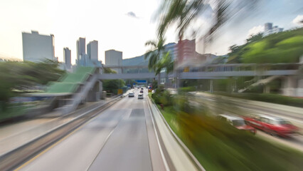 A Hong Kong streets view timelapse from open-top touristic bus during Hong Kong island's touring