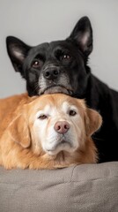 Obraz premium Affectionate dogs relaxing together at home high-resolution textures cozy indoor environment heartwarming bond