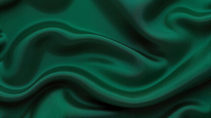 Fototapeta premium Elegant draped emerald green silk fabric with flowing texture